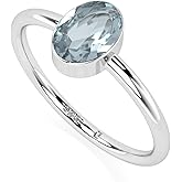 LUSTRE AND LIGHT Natural Aquamarine Stackable Ring for Women in Sterling Silver, March Birthstone Jewelry Gifts for Her (Round, Oval, Pear)