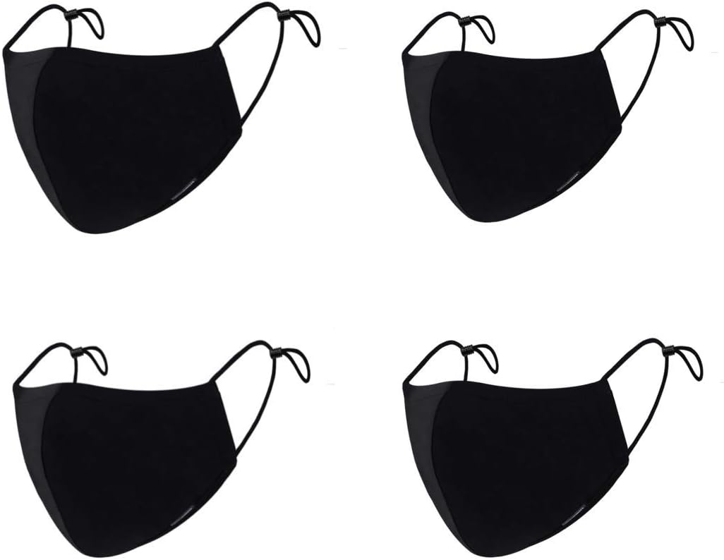4 Packs of 100% 3 Layer Cotton Protective Face Masks for Polluted Air Dust Black Unisex, Washable, Reusable with Adjustable Ear Band