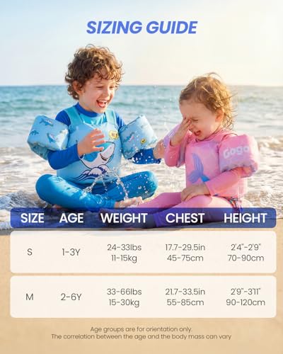 Gogokids Toddler Swimming Float Vest, Arm Bands Kids Swim Vest with Shoulder Harness Baby Floats Swimming Training Jacket for 1-6 Years / 11-30 kg Boys Girls Perfect for Pool, Learn to Swim and Beach