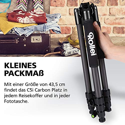 Rollei C5I I Schwarz I leichtes Foto-Stativ aus Carbon I Reise-Stativ mit Kugelkopf und Stativtasche I Verwendbar als Macrostativ, Einbeinstativ/Monopod und Ministativ I Arca Swiss Platte – Bild 4