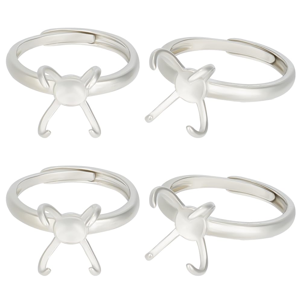 Beebeecraft 1 Box 4Pcs 4 Claw Prong Ring Setting Platinum Plated Adjustable Ring Blanks Finger Rings Components for DIY Jewellery Making