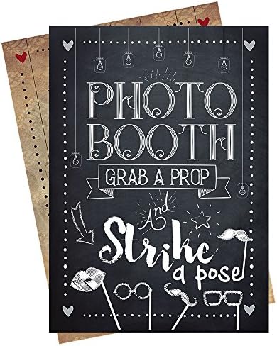 Photo Booth Props Sign, Great for Party Events, Weddings, and more. Chalkboard Design and Vintage Design on either side, Double Sided Print