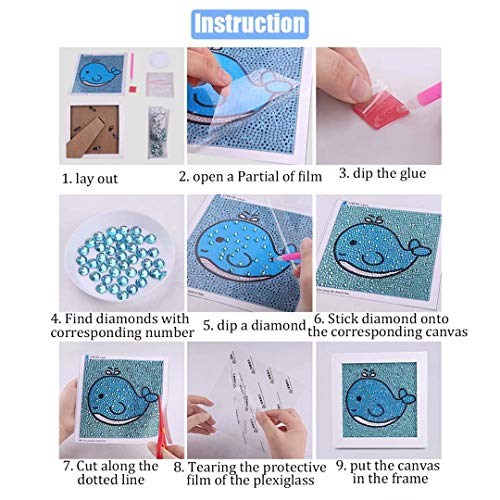 qiaoniuniu 5D Diamond Painting for Kids, Painting by Number Kits, Arts Crafts Supply Set, Mosaic Making for Home Wall Decor Gifts for Christmas Birthday (Dinosaur)