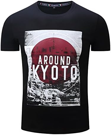 Rughe Men's Geek Around Kyoto Grephic Summer SLim Fit T-shirt Black S