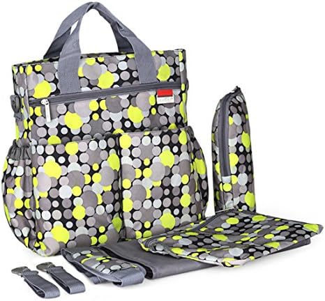 2017 New Stylish Mommy Diaper Bag, Plus Baby Changing Pad, Stroller Straps , Cute Multicolored Dot Pattern, Insulated Bottle Holder, Tote Diaper Bag (Candy Yellow)