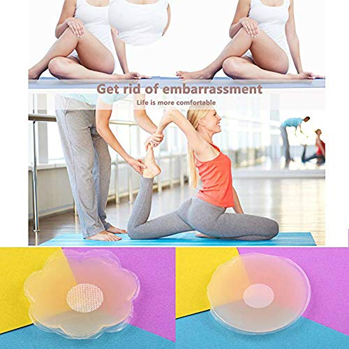 4 Pairs Womens Breast Petals Nipple Covers Reusable Adhesive Silicone Nippleless Covers (2 Round+2 Flower) - Thumbnail 3