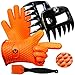 GK’s Premium BBQ Dream Set: 100% Mess Proof Silicone BBQ Smoker Gloves for BBQing All Day Plus Super Sharp Solid Meat Claws for Shredding Plus Silicone Basting Brush | Smoker Accessories for Men and Women (Orange)