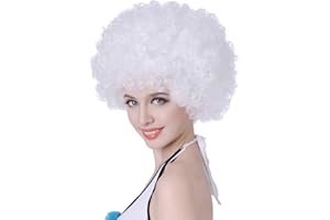 AICKER Short Kinky Curly Afro Wig for Women Men, 70s Synthetic Heat Resistant Wigs, Funny Party Cosplay Hair (White)