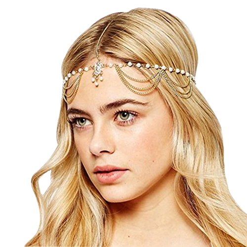 MADNI HOME Boho Chic Elegant Metal Rhinestone Head Chain Jewelry Headband Head Piece Hairbands