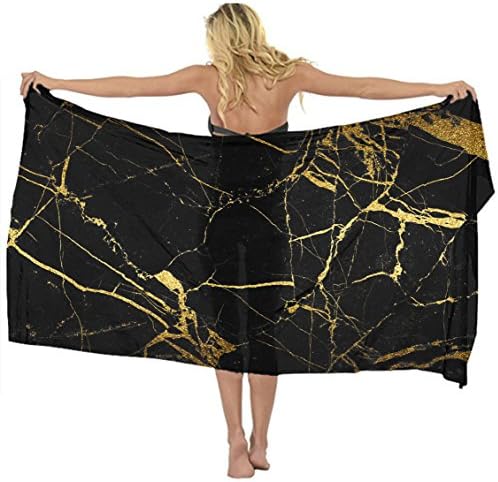 AMERICAN TANG Swimwear Cover up Beach Sarong Wrap Black Gold Marble Scarf