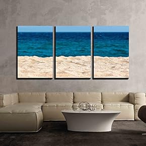 3 Piece Canvas Wall Art - Idyllic Sand Beach Background. - Modern Home Art Stretched and Framed Ready to Hang - 16"x24"x3 Panels