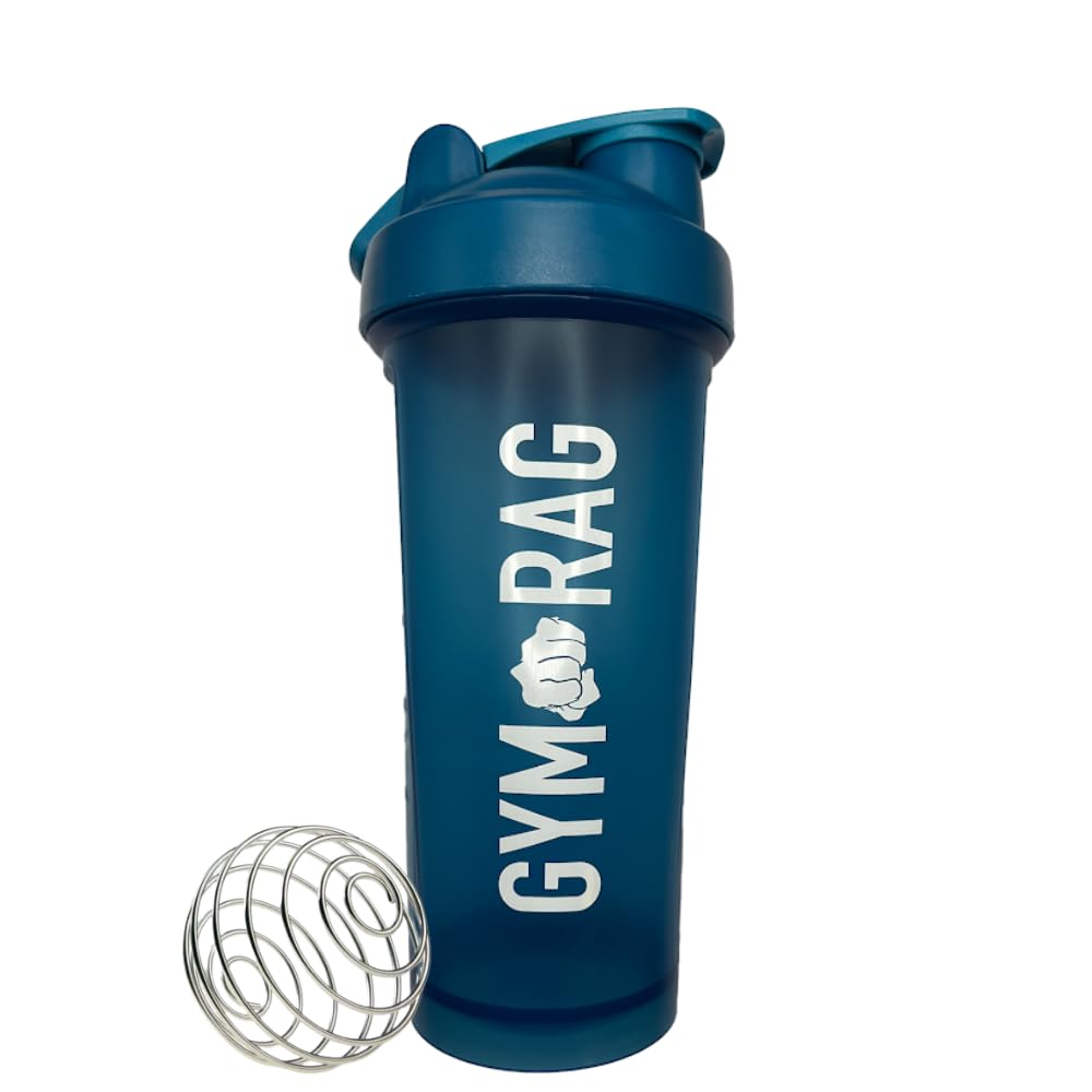 GYM RAG Protein Shaker Bottle- BPA Free, Leak-Free 600 ml Protein Shake Bottle with Wire Ball Mixer- Durable Shaker Bottle for Protein Shakes, Smoothies, Supplements, and More (Blue)
