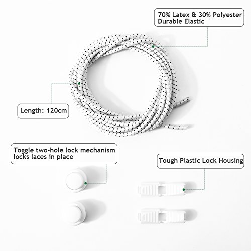 Udaily No Tie Shoelaces (pack of 4), Elastic Shoe Laces for Kids and Adults, Lock Tie Running Shoe Laces for Sneakers, Boots Board Shoes and Casual Shoes (White) - Thumbnail 4