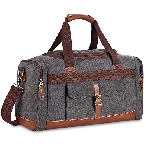 BLUBOON Overnight Bag Canvas Genuine Leather 18.9