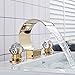 Rozin Bathroom Waterfall Spout Basin Faucet 2 Crystal Deco Knobs Tub Filler Tap Gold Polished