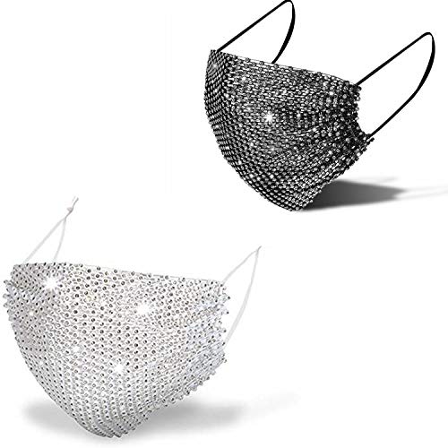 Sparkly Rhinestone Mesh Face Mask Covering Halloween Glitter Face Masks
