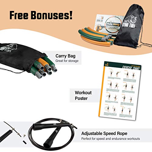 Ryno Tuff Hula Hoops for Adults - 2LB Weighted Hula Hoop with Extra Thick Foam Padding, Carry Bag, and Free Bonus Jump Rope - Weighted Hula Hoops for Exercise 8 Detachable Sections for Easy Storage