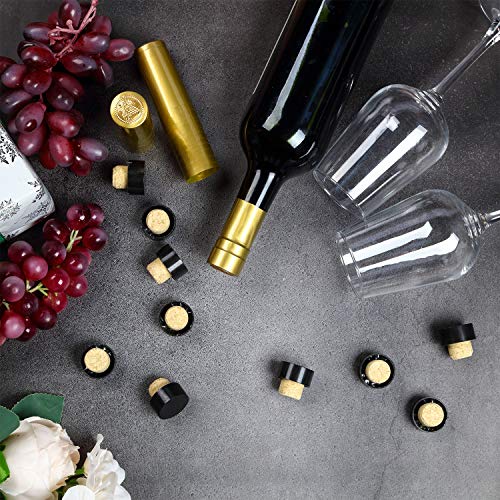 50 Packs Black Plastic Wine Bottle Cork Tops Stopper and 50 Packs Gold