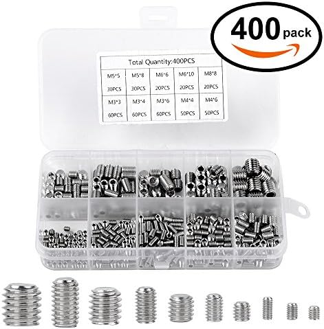 400PCS M3 4 5 6 8 Allen Head Socket Hex Grub Screw Set Assortment Kit,304 stainless steel