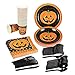 Juvale Halloween Plates and Napkins Party Supplies - 144-Piece, Serves 24, 9 in Plates, 6 oz Cups, 6.5 in Napkins & Black Cutlery - Halloween Party Supplies - Jack-O-Lantern Plate Set
