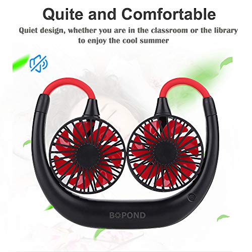 Portable Neck Fan USB Rechargeable Mini Hand Free Personal Fan 2000mA 3 Adjustable Speed Wearable Neckband Fan for Camping Traveling Office Room