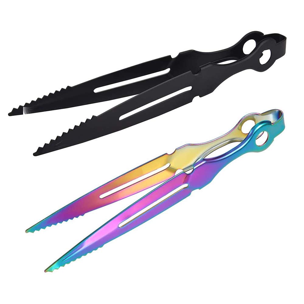 Yhuasia Charcoal Tongs Stainless, 2 Pieces Tweezer Charcoal Tongs, Hookah Tongs, Metal Tongs Hookah, Charcoal Pliers, for Charcoal Bar Hookah Pipe Accessories Charcoal Clip (Black and Colored)