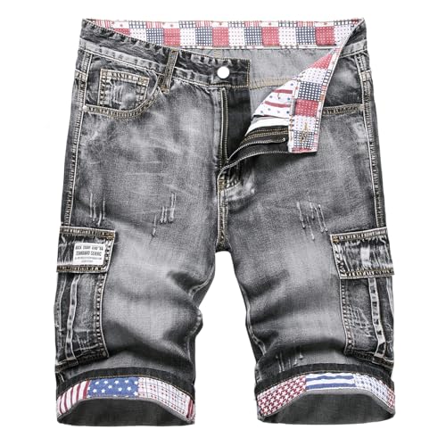 Baylvn Men's Casual Ripped Printed Denim Shorts Slim Fit Summer Beach Jeans Shorts