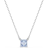 Swarovski Matrix Pendant, Earrings, Square Cut Blue Crystal, Rhodium Finish