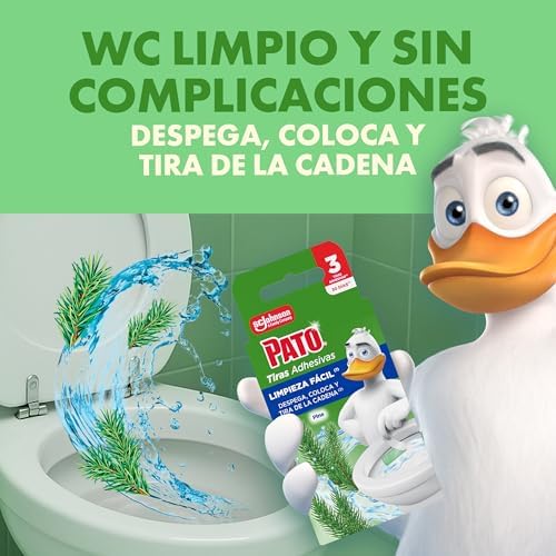 Tiras Adhesivas WC Pino, Limpia, Refresca y Perfuma el Inodoro, Frescor Intenso, Pack de 10 = 30 Tiras
