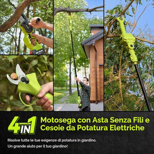 Supstable 6 Inch & 33 mm Telescopic Cordless Chainsaw with Battery, 4 in 1 Chainsaw and Scissors Kit with 8000 mAh Batteries, 4.8 m Telescopic Pole, Toolless Chain Adjustment