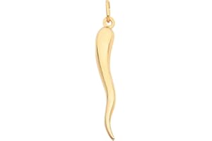 TGDJ 14k Yellow Gold Cornicello Italian Horn Charm Pendant - Height 30 MM Width 6 MM