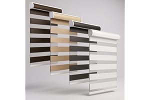 Cordless Custom Zebra Blinds Made in Canada – Blackout Dual Layer Roller Shades with Cascade Valance Pre- Assembled (Ready to