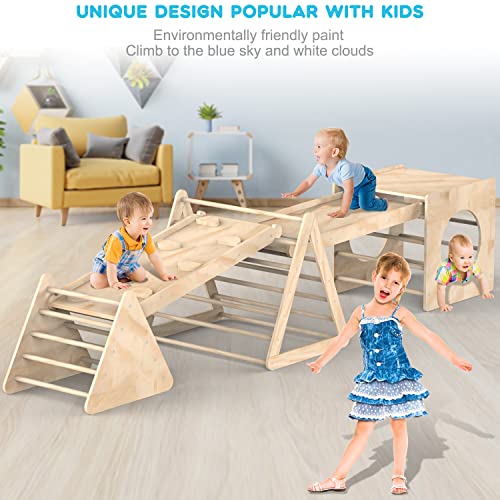 Beeneo Climbing Toys for Toddlers, Montessori Wooden Triangle Climbing Toys with Reversible Ramp