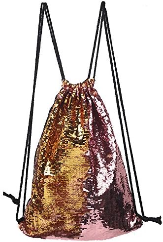 WuFun Girls Sequin Mermaid Bag Reversible Glitter Dance Outdoor Colorful Backpack (Pink/Gold, One Size)