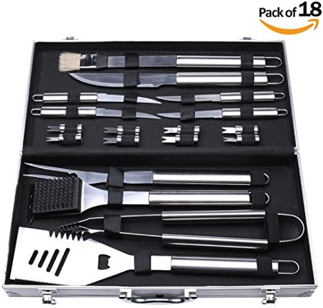 BBQ Grill Tool Set, Stainless Steel Barbecue Grilling Accessories Heavy Duty Outdoor Grilling Utensils with Aluminium Case