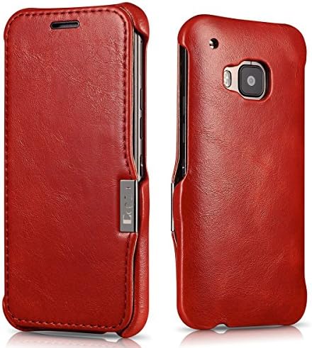 HTC M9 Case,3C-Aone [Card Slot Vintage Series] Soft Corrected Grain Leather Case [Wallet Style],Magnetic Closure Leather Case Back Cover for HTC M9/Hima (Black) (Retro Red)