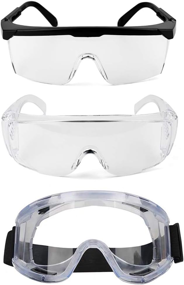 3PCS Clear Safety Glasses Personal Protective Equipment Anti-fog Transparent Goggles UV Protection Adult Over Glasses Goggle, with Black Glasses Case (3Pcs Clear+Black)