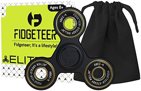 Fidget Spinner [3d Figit] | Tri Spinners | Double Sided Figet Toy with Pouch and Warranty (Elite Black) by Fidgeteer