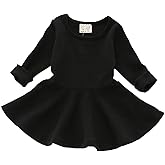 Csbks Toddler Baby Girls Long Sleeve Cotton Dress Solid Ruffle Tops