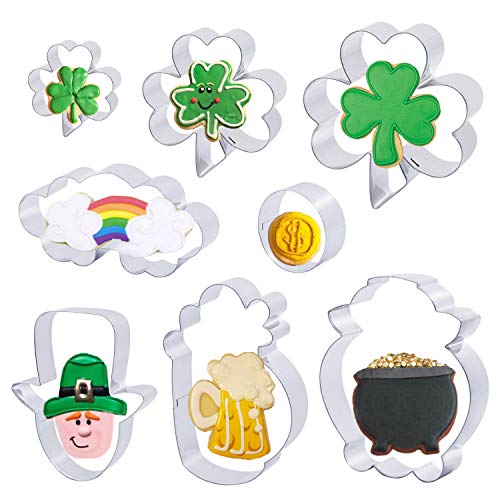 image for MSDADA 8 Pcs Shamrock St.Patrick's Day Cookie Cutter Set Irish Party S
