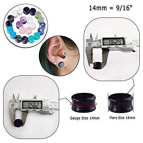 Oyaface 0G Mixed Stone Ear Plugs Kit Stretching Earrings Gauges Set Saddle Double Flare Expander Tunnels for Men Women Earrings Body Piercing Jewelry, 22 Pcs