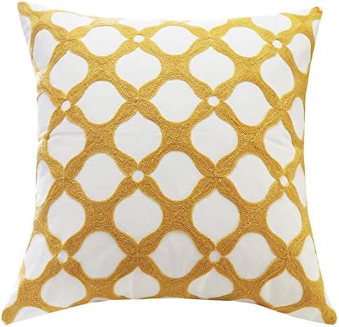 SLOW COW Cotton Embroidery Pillow Cover Pillowcase Decorative Square Throw Pillow Cover for Couch Sofa 18 x 18 Inches Yellow
