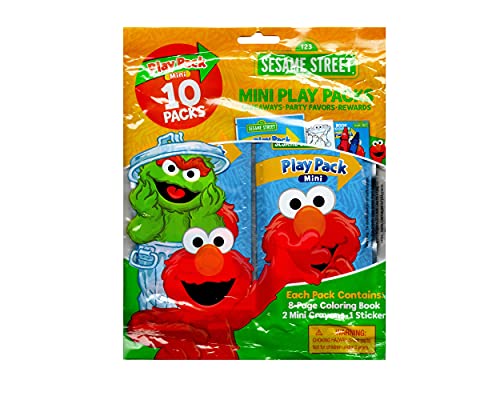 Bendon Sesame Street Mini Play Packs Goody Bag | Sesame Party Favors Goodie Bags | Includes Coloring Book, 2 Mini Crayons, and a Sticker | 10-Pack | Officially Licensed