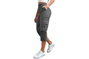 Womens High Waisted Cargo Capris Baggy Summer Casual Capri Pants Plus Size Work Hiking Cropped Pant with Multi-Pocket