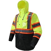 JKSafety Hi-Vis Reflective Safety Rain Jacket for Men Women Waterproof Rain Gears for Farming Fishing Work HV Rain Jacket with Inner Mesh Lining and Pockets (117A-YBlk XL)