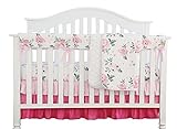 Pink Floral Ruffle Baby Minky Blanket Water Color, Pink Floral Nursery Crib Skirt Set Baby Girl Crib Bedding (4 Pieces Set)