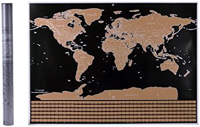 Scratch Off World Map with Country Flags - Premium Scratcher Included, Perfect Gift for Traveler, Print, Great Wall Art in Frame, 32.48 x 23.39, Black and Gold, with US States