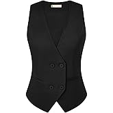 Belle Poque Vest Tops for Women 2026 trendy Sleeveless V-Neck Double Breasted Work Suit Waistcoat Vests with 2 Pockets