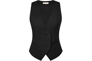 Belle Poque Vest Tops for Women 2025 trendy Sleeveless V-Neck Double Breasted Work Suit Waistcoat Vests with 2 Pockets