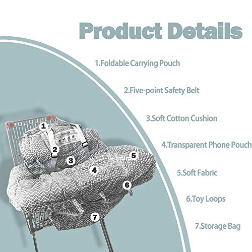 MBQMBSS Shopping Cart Cover Foldable Shopping Cart Cover with Shoulder Straps 2 in 1 Baby Grocery Cart Seat Cover and High Chair Cover for Kids and Toddlers Shopping Cart Cover with Phone Holder